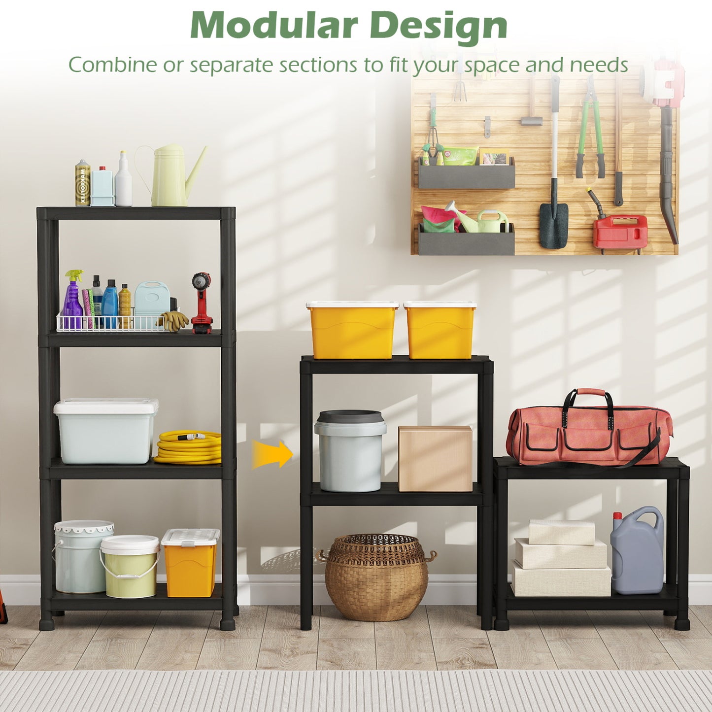 4-Tier Heavy-Duty Plastic Storage Shelves, Black Garages at Gallery Canada