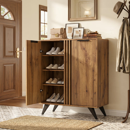 4-Tier Hidden Shoe Cabinet, 2 Doors, Natural Shoe Racks & Storage Benches Natural at Gallery Canada