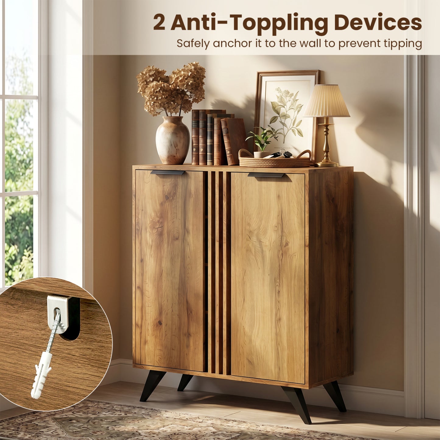4-Tier Hidden Shoe Cabinet, 2 Doors, Natural Shoe Racks & Storage Benches at Gallery Canada