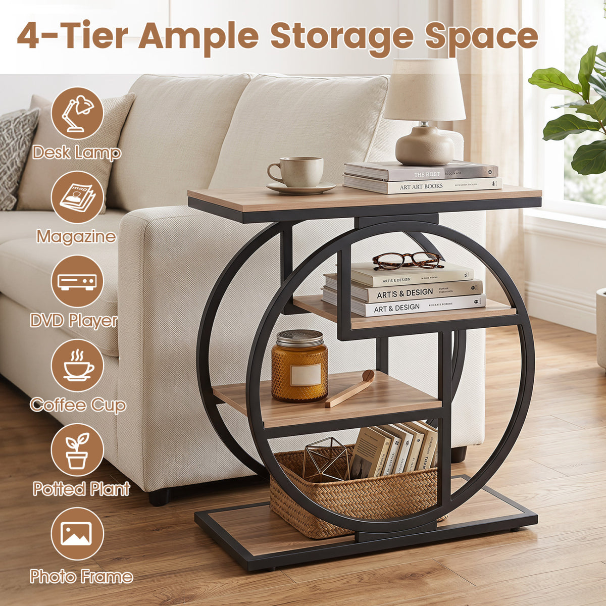 4-Tier Narrow End Table, Storage Shelves, Gray End & Side Tables at Gallery Canada