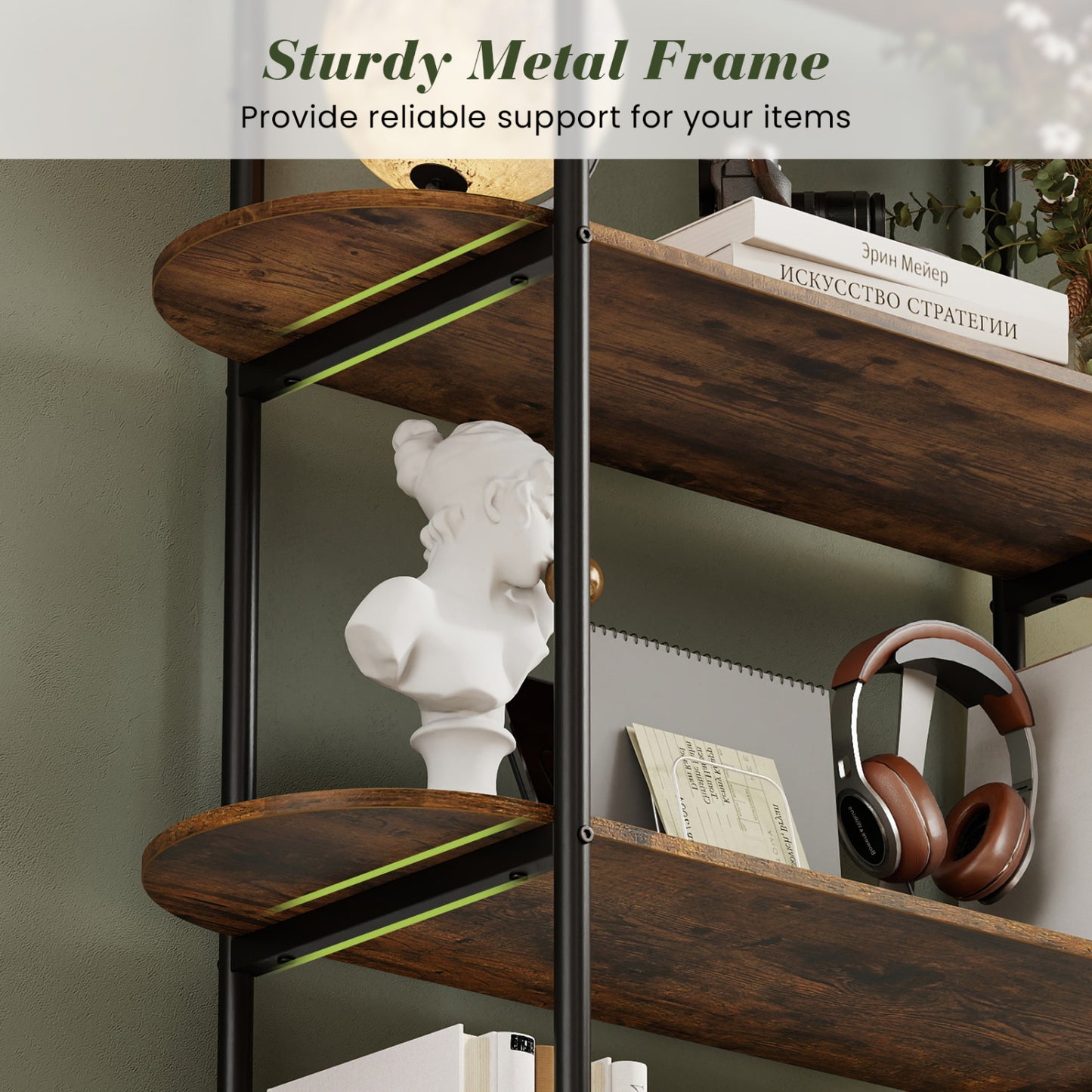 4-Tier Open Bookcase with Sturdy Metal Frame for Living Room-CF, Rustic Brown Bookcases at Gallery Canada