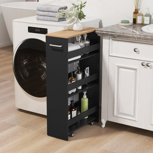 4-Tier Rolling Storage Cart, Slim Kitchen Cart On Wheels, Black Kitchen Islands & Carts Black at Gallery Canada