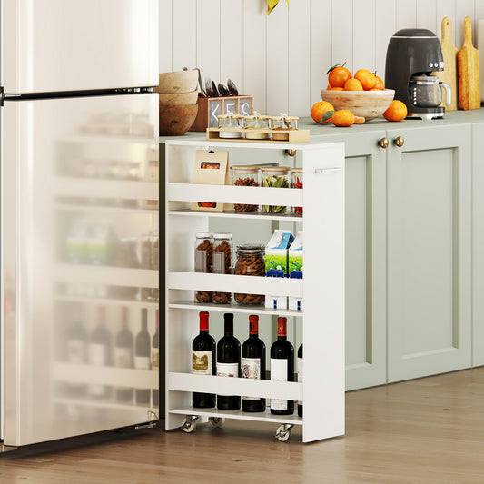 4-Tier Rolling Storage Cart, Slim Kitchen Cart On Wheels, White Kitchen Islands & Carts White at Gallery Canada