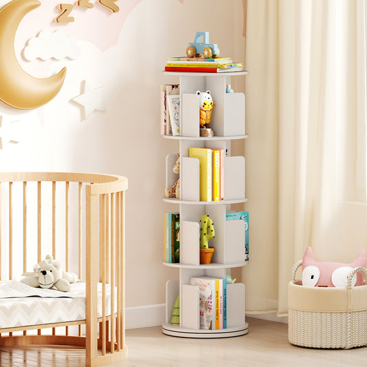 4-Tier Rotating Bookshelf With Dividers, White Bookcases White at Gallery Canada