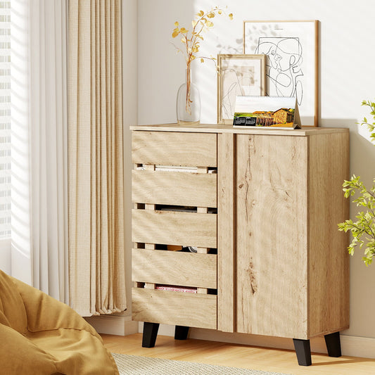 4-Tier Shoe Cabinet 2-Door Storage Organizer with Louvered Door, Natural Shoe Racks & Storage Benches Natural at Gallery Canada