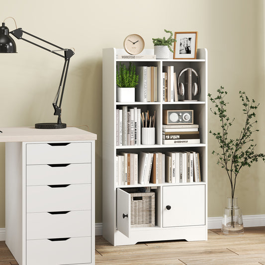 4 Tier Bookshelf With 4 Cubes, 2 Doors, White Bookcases White at Gallery Canada