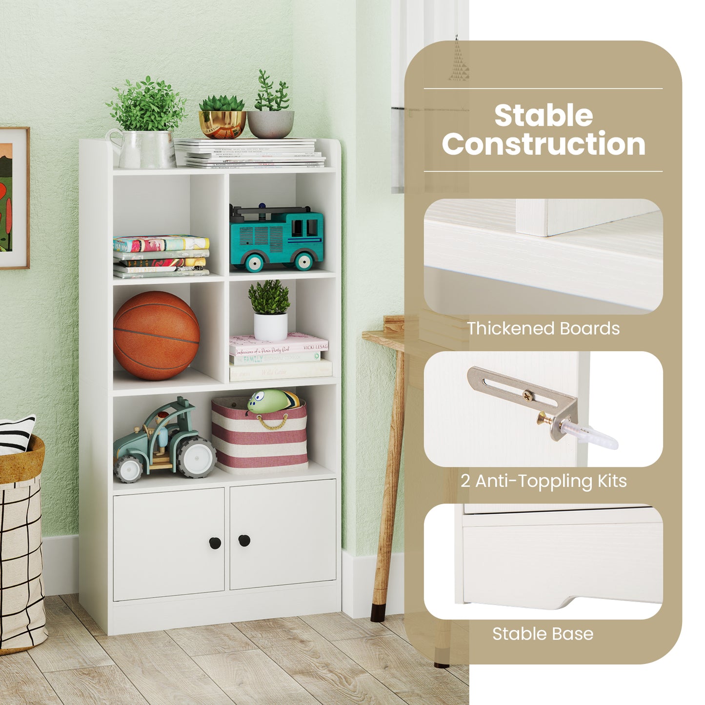 4 Tier Bookshelf With 4 Cubes, 2 Doors, White Bookcases at Gallery Canada