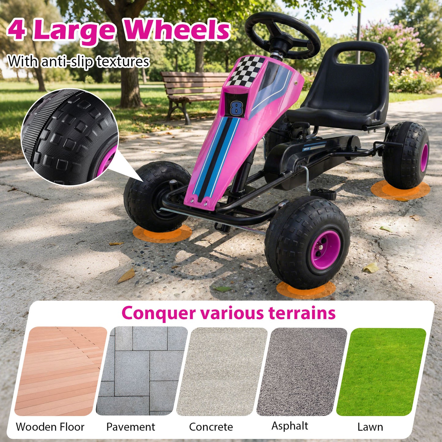 4-Wheel Ride On Toy Pedal Go Kart for Kids with Steering Wheel and Safe Handbrake, Pink Push & Pedal Ride On Toys at Gallery Canada