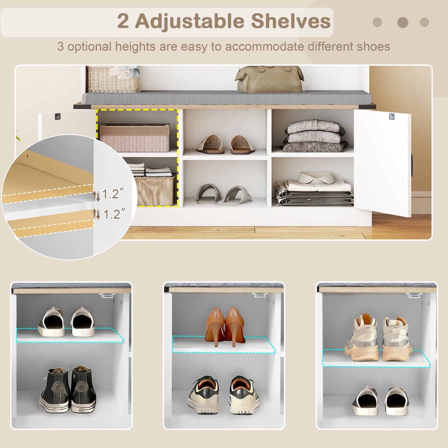 4-in-1 68.5 Inch Tall Coat Rack with Cushioned Bench and Shoe Storage, White Coat Racks & Hall Trees at Gallery Canada