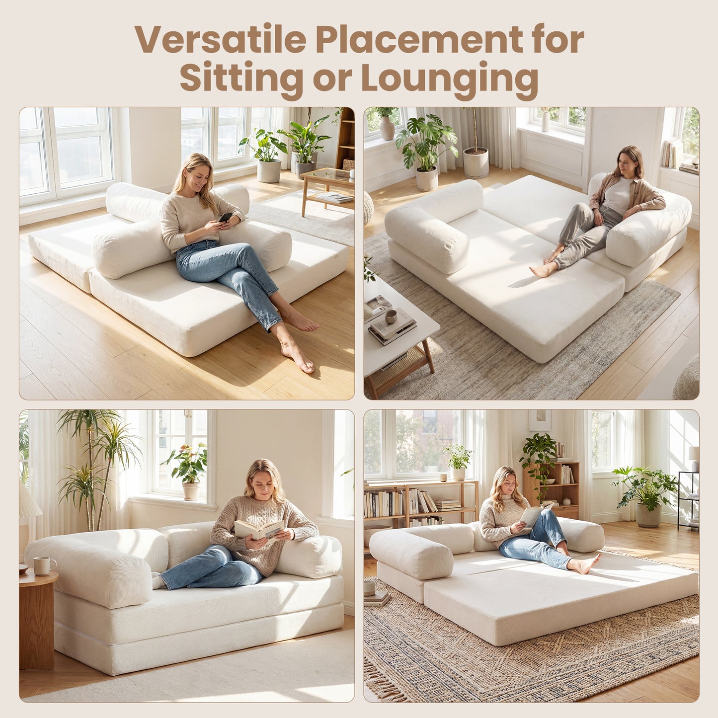 4-In-1 Convertible Folding Sofa Bed, Comfy Corduroy Cover, Beige Sofas & Loveseats at Gallery Canada