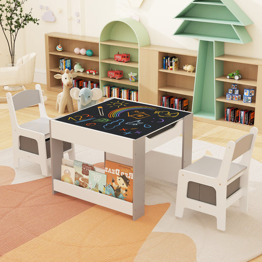 Kids Toddler Activity Table And Chairs Set, Reversible Tabletop, Gray Kids Table & Chair Sets Gray at Gallery Canada