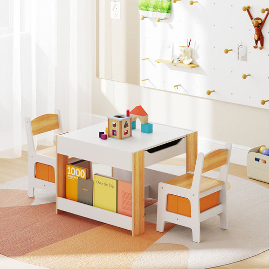 4 In 1 Kids Toddler Activity Table, Chairs Set, Reversible Tabletop, Natural Kids Table & Chair Sets Natural at Gallery Canada