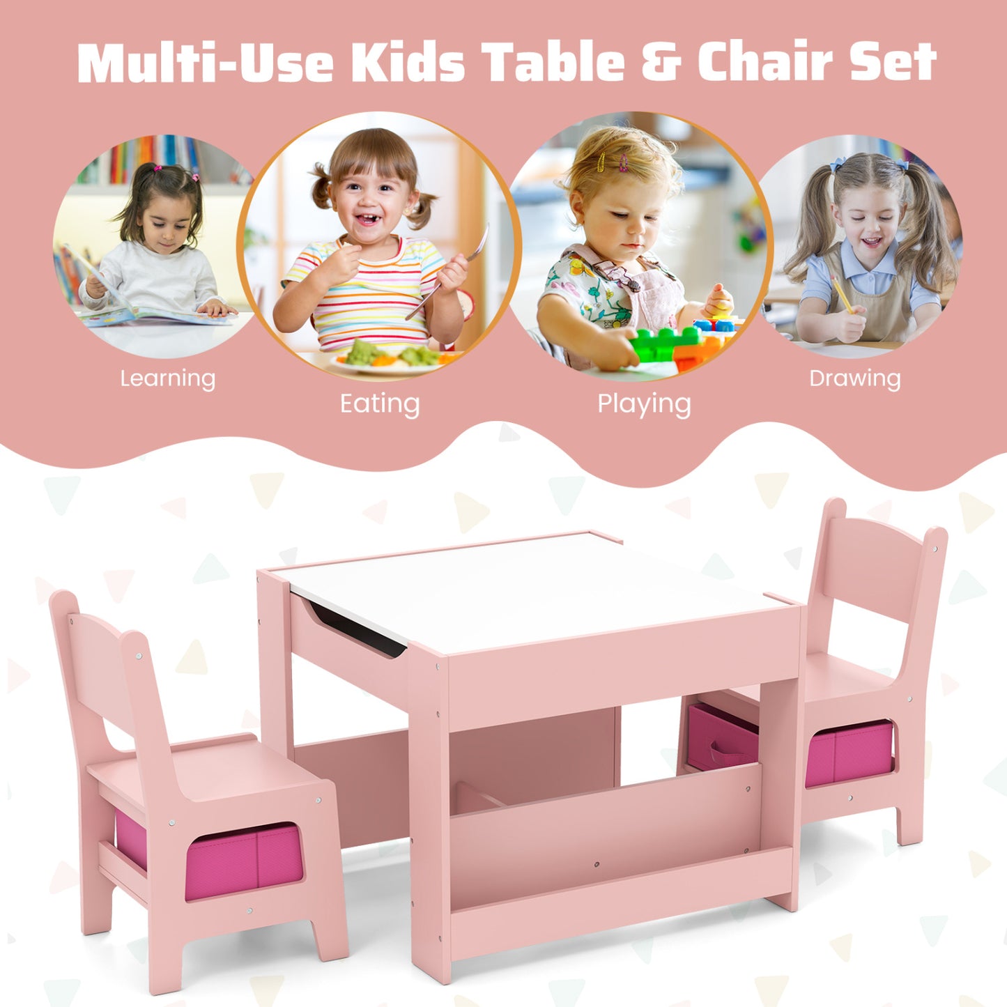 Ensemble de table et chaises d'activités pour enfants tout-petits 4 en 1, Rose