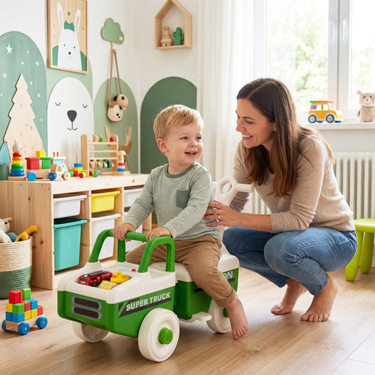 4 in 1 Ride on Push Car with Music and Under-Seat Storage for Boys Girls, Green Push & Pedal Ride On Toys Green at Gallery Canada