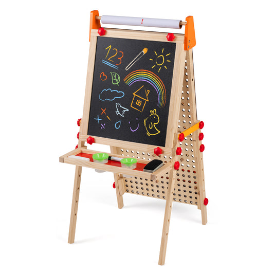 4-in-1 Wooden Kids Art Easel Double-Sided Foldable with Paper Roll and Storage Tray, Natural Art Easels Natural at Gallery Canada