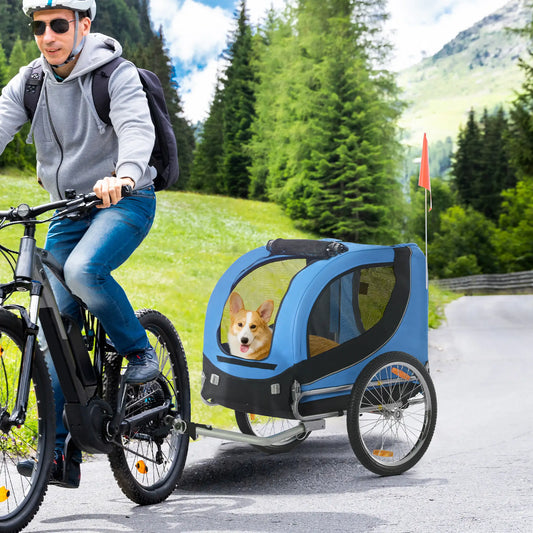 Foldable Dog Bike Trailer, Pet Cart, Bicycle Wagon, Blue Dog Bike Trailers & Strollers Blue and Black at Gallery Canada