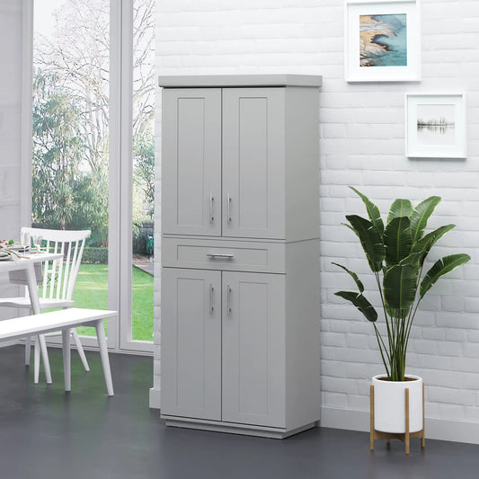 72" Storage Cabinet, Kitchen Pantry with 4 Doors, Drawer, 3 Shelves, Grey Kitchen Pantry Cabinets Grey at Gallery Canada
