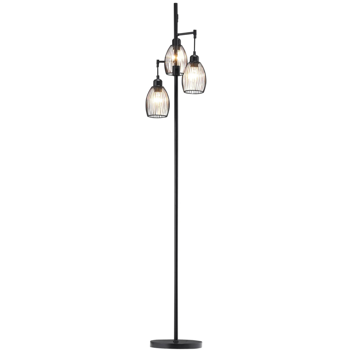 Industrial Floor Lamp, 3 Hanging Wire Lampshades, Dimmable, Black Floor Lamps & Ceiling Fan Lights at Gallery Canada