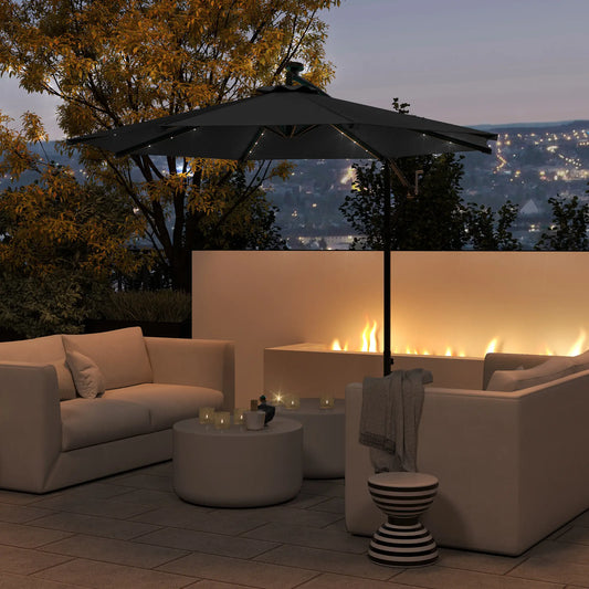 10ft Banana Umbrella, Solar Lights, Adjustable Angle, Patio Backyard, Black Offset Cantilever Umbrellas Black at Gallery Canada