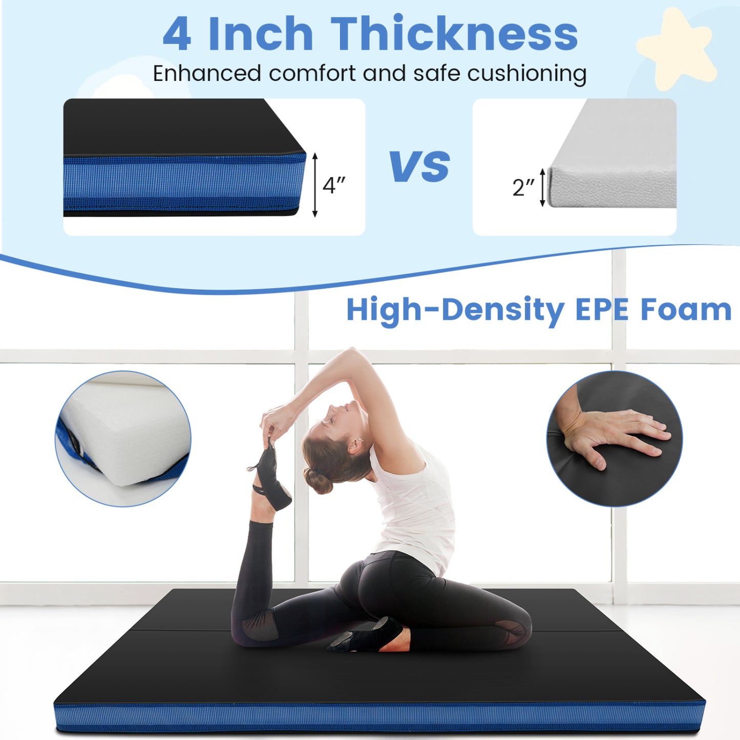 4ft x 4ft x 4in Bi-Folding Gymnastic Mat, Black Yoga & Gym Mats at Gallery Canada