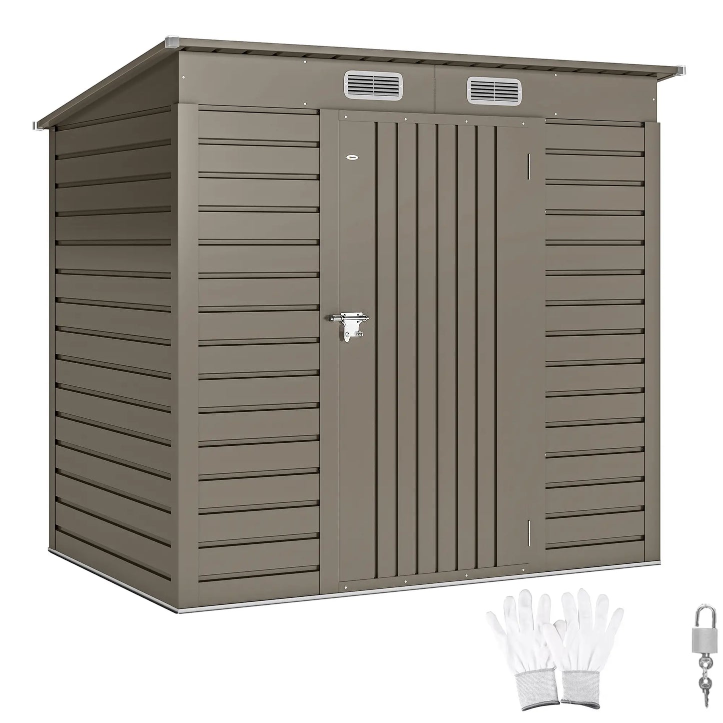 6 x 4FT Galvanized Metal Garden Shed, Double Doors, 2 Vents, Light Grey Sheds at Gallery Canada