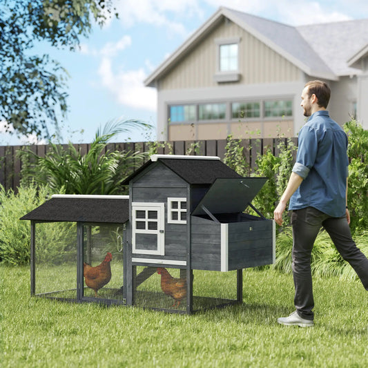 84'' Wooden Chicken Coop, Hen Hutch, Backyard Poultry Run Chicken Coops Grey and White at Gallery Canada