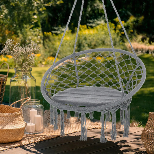 Hanging Rope Hammock Swing, Indoor Outdoor, Cotton-Polyester, Dark Grey Hammock Swings Dark Grey at Gallery Canada