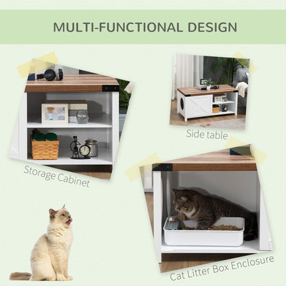 Cat Litter Box Enclosure with Sliding Door, Cat Washroom Storage Bench with Cat Hole, Indoor Cat House End Table with Sturdy Wooden Structure, White at Gallery Canada