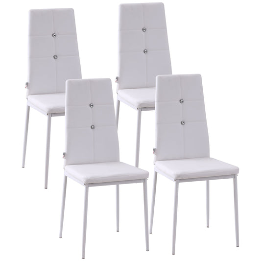 Set of 4 Modern Style Dining Chairs, Button Tufted High Back Side Chairs with Upholstered Seat, Steel Legs, White - Gallery Canada