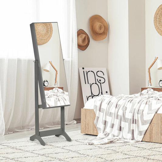 Mirror Jewelry Cabinet, Lockable Organizer, Full-Length Mirror, 3 Angle Adjustable, Grey Jewelry Armoire & Jewellery Mirror Cabinets Grey at Gallery Canada