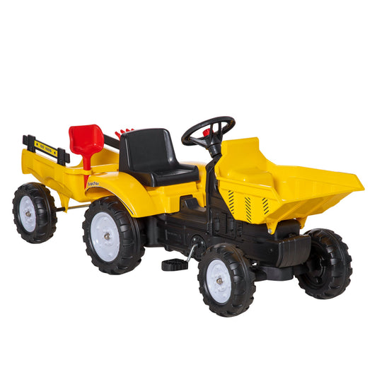 Ride On Toy Pedal Dump Truck, Front Loader Construction Tractor with Detachable Trailer, Yellow - Gallery Canada