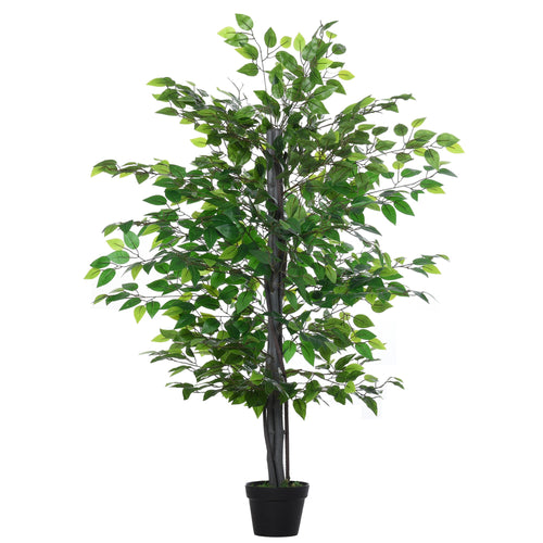 4.75FT Artificial Ficus Tree, Fake Tree with Leaves, Faux Plant in Nursery Pot for Indoor and Outdoor Decoration