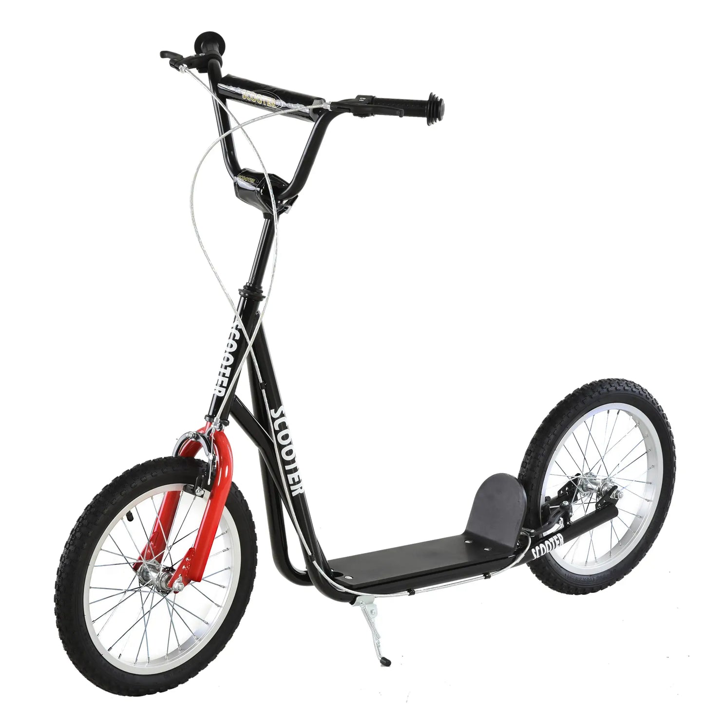 Kids Kick Scooter, 5+ Years, 16'' Inflatable Wheel, Dual Brakes, Black Scooters at Gallery Canada