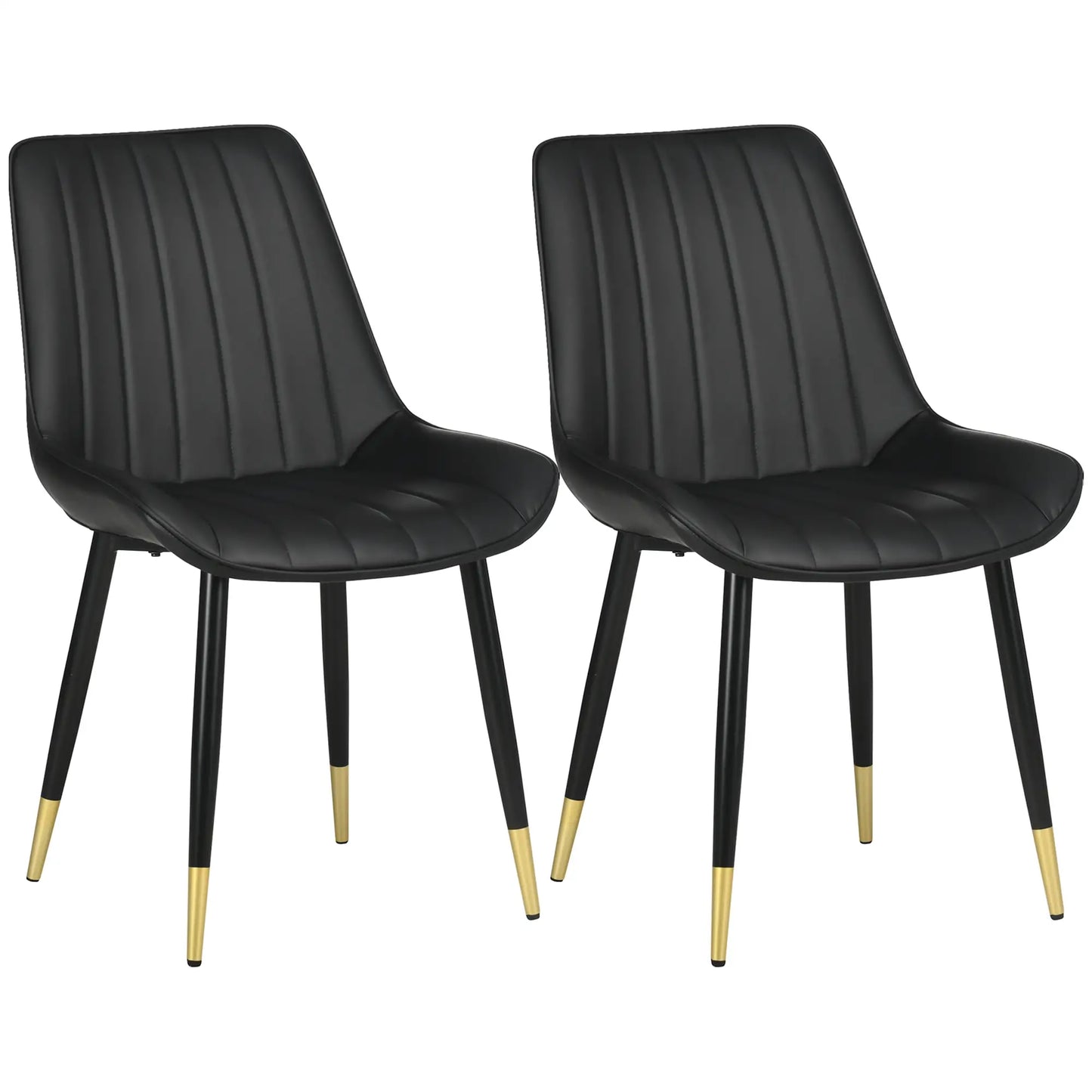 Modern Dining Chairs Set of 2, PU Leather Upholstery, Steel Legs, Black Bar Stools at Gallery Canada