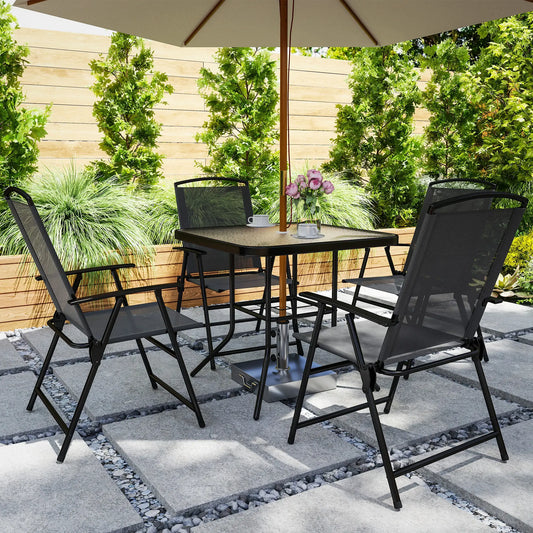 5-Piece Outdoor Dining Set, Glass Top Table, 4 Mesh Chairs, Grey Outdoor Dining Sets Grey, Black at Gallery Canada