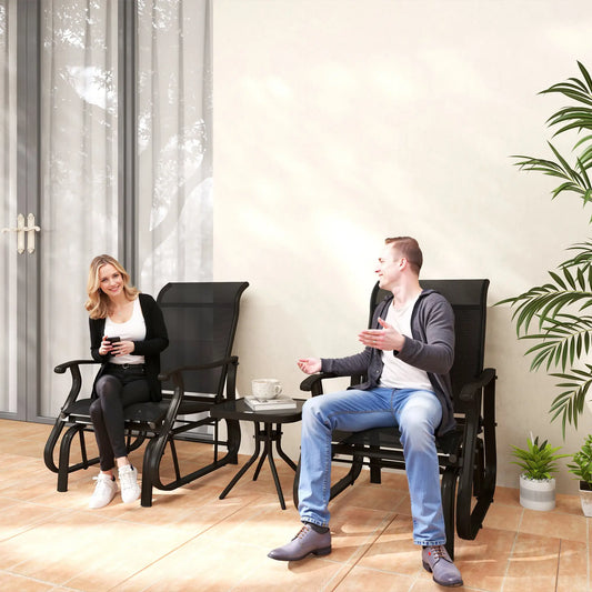 3PCs Gliding Rocking Chair, Bistro Tea Table Set, Black Outdoor Gliders Black at Gallery Canada
