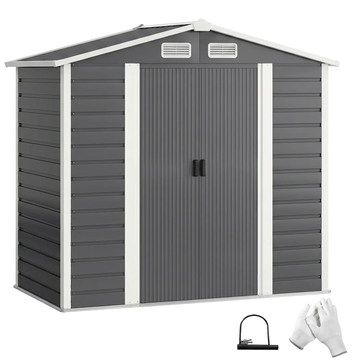 7' x 4' Metal Garden Shed, Lockable Doors, Dark Grey Sheds at Gallery Canada