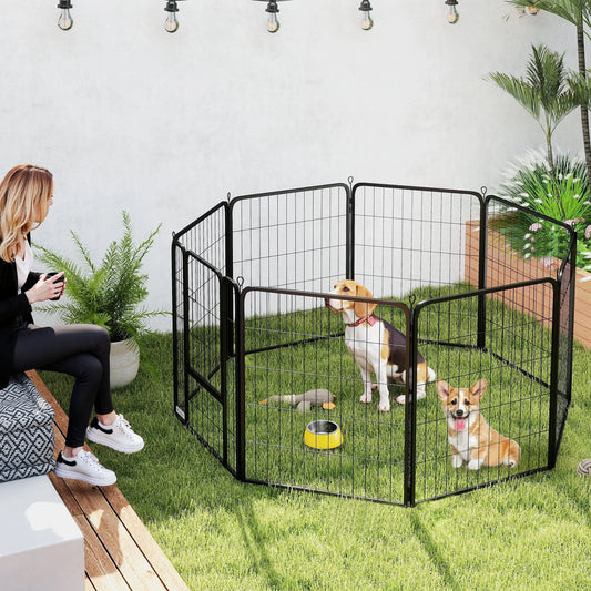 31.5" Portable Foldable Pet Playpen, 8 Panels with Door, Medium Dogs Houses, Kennels & Pens Black at Gallery Canada