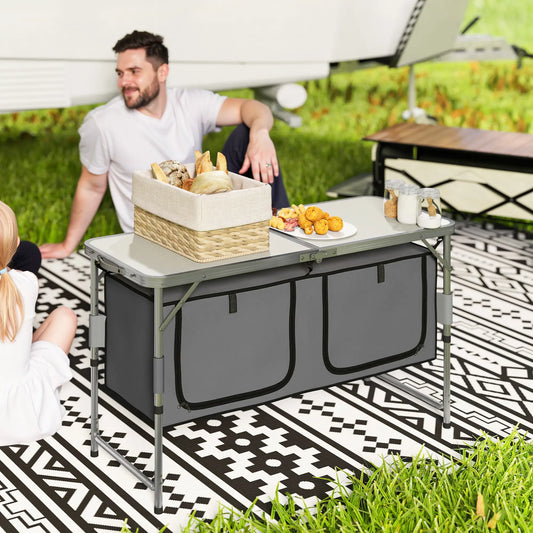Adjustable Height Aluminum Folding Picnic Table, Outdoor Camping Picnic Tables & Camping Chairs White at Gallery Canada