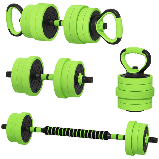44lbs 4-in-1 Adjustable Weight Dumbbell Set, Barbell, Kettlebell, Push Up Stand, Green - Gallery Canada