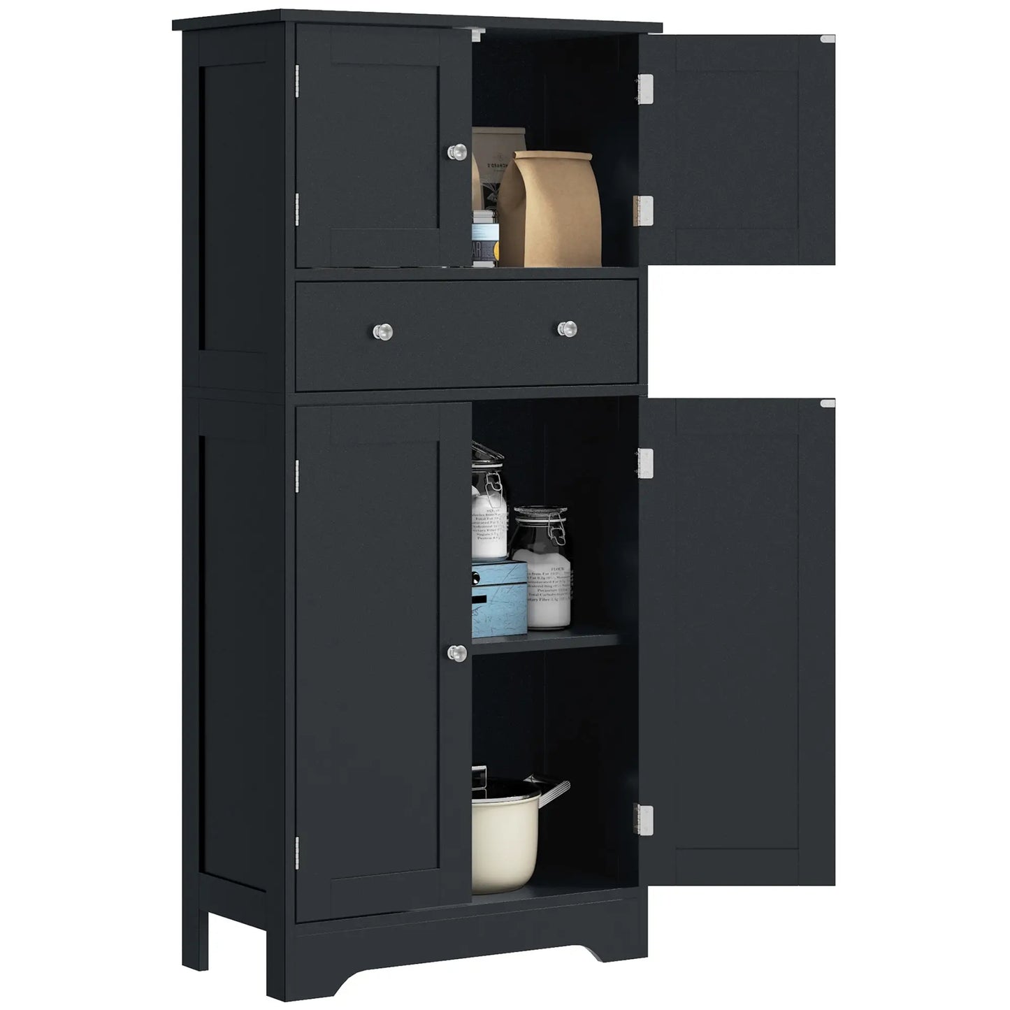 50.5" Kitchen Cabinet, 4 Doors, Drawer, Adjustable Shelf, Black Kitchen Pantry Cabinets at Gallery Canada