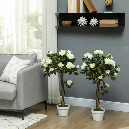 3FT White Rose Artificial Plant Set, Fake Plant For Home Decor, White Artificial Trees White at Gallery Canada