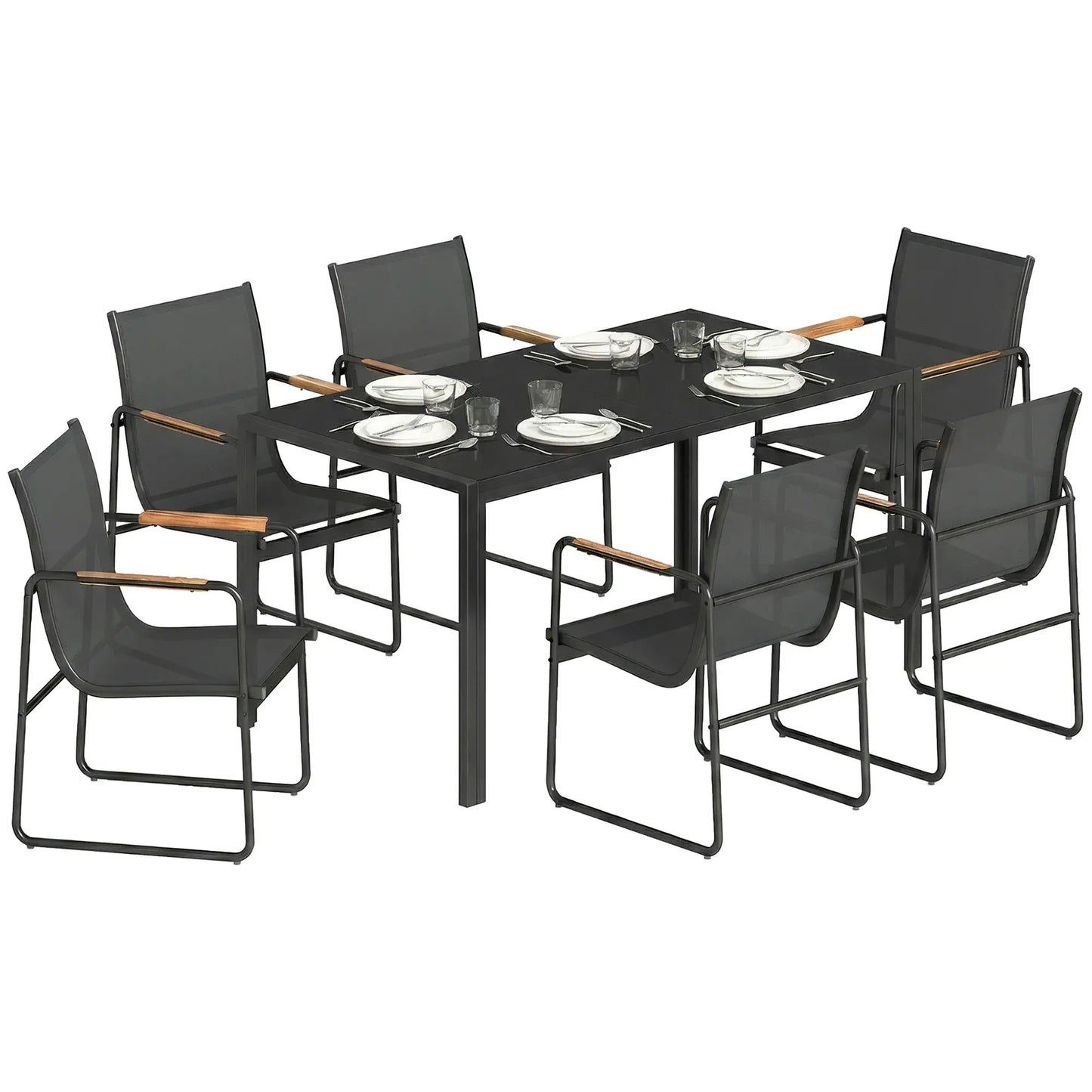 7 Piece Outdoor Dining Set, Glass Patio Table And Chairs, Black Outdoor Dining Sets at Gallery Canada