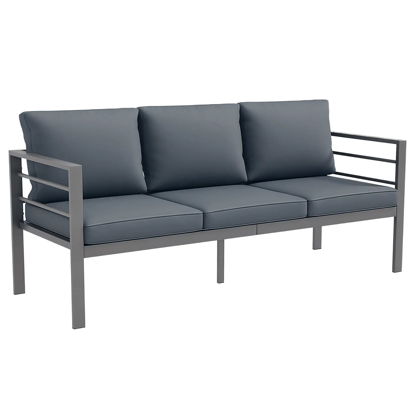 Canapé de jardin en aluminium, canapé extérieur 3 places, 72,8" x 26" x 25,2", gris