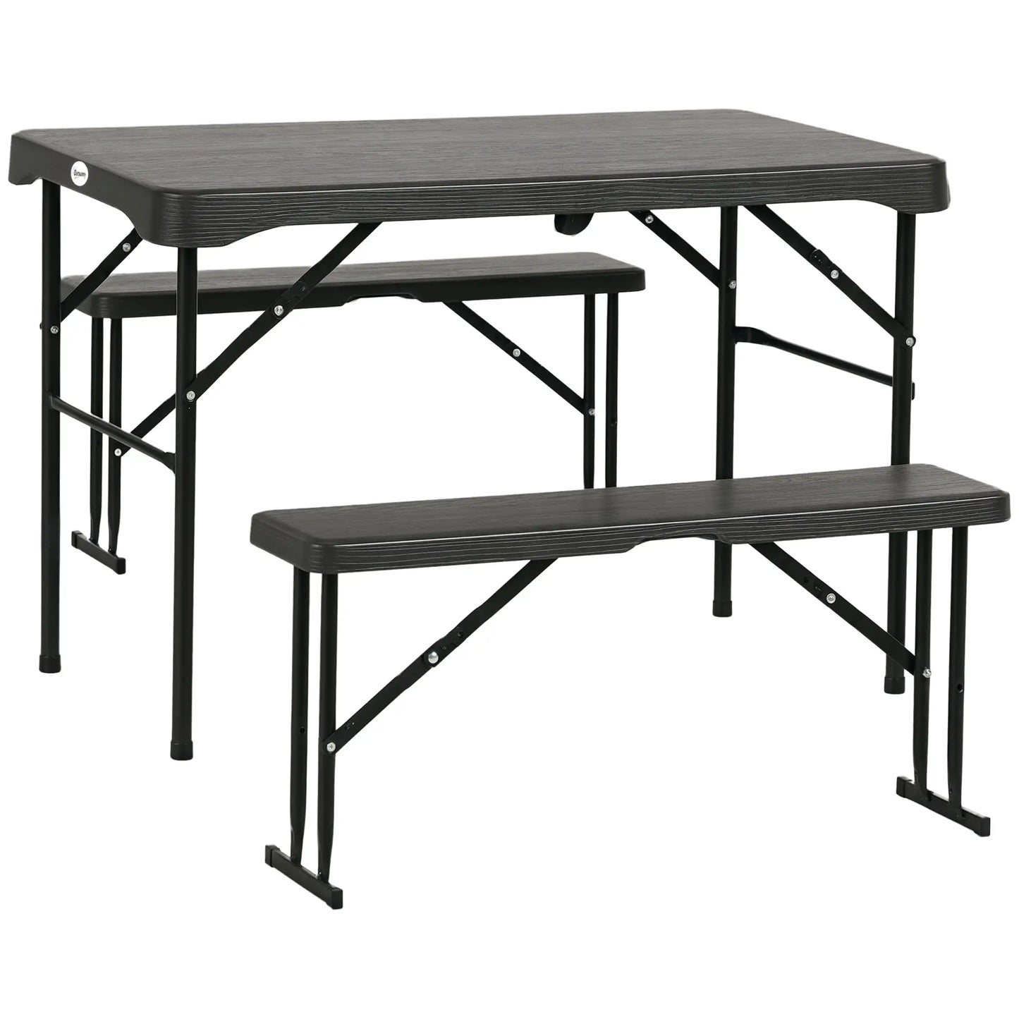 Folding Picnic Table With 2 Benches, 3-Piece Set for 4, Dark Grey