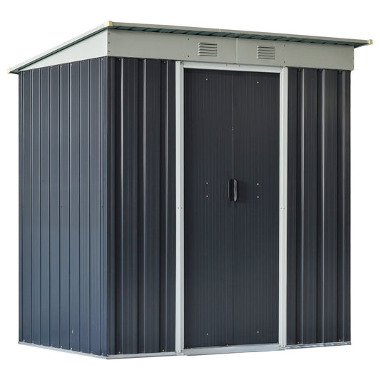 6' x 4' Outdoor Storage Shed, Metal Garden Tool Storage House Organizer with Lockable Sliding Doors and Vents for Backyard Patio Lawn, Charcoal Grey at Gallery Canada