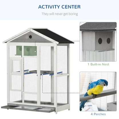 64.5" Bird Cage Large Wooden Aviary for Budgie Canary Cockatiel with Standing Pole Nest Slide-out Tray for Indoor Outdoor Grey at Gallery Canada