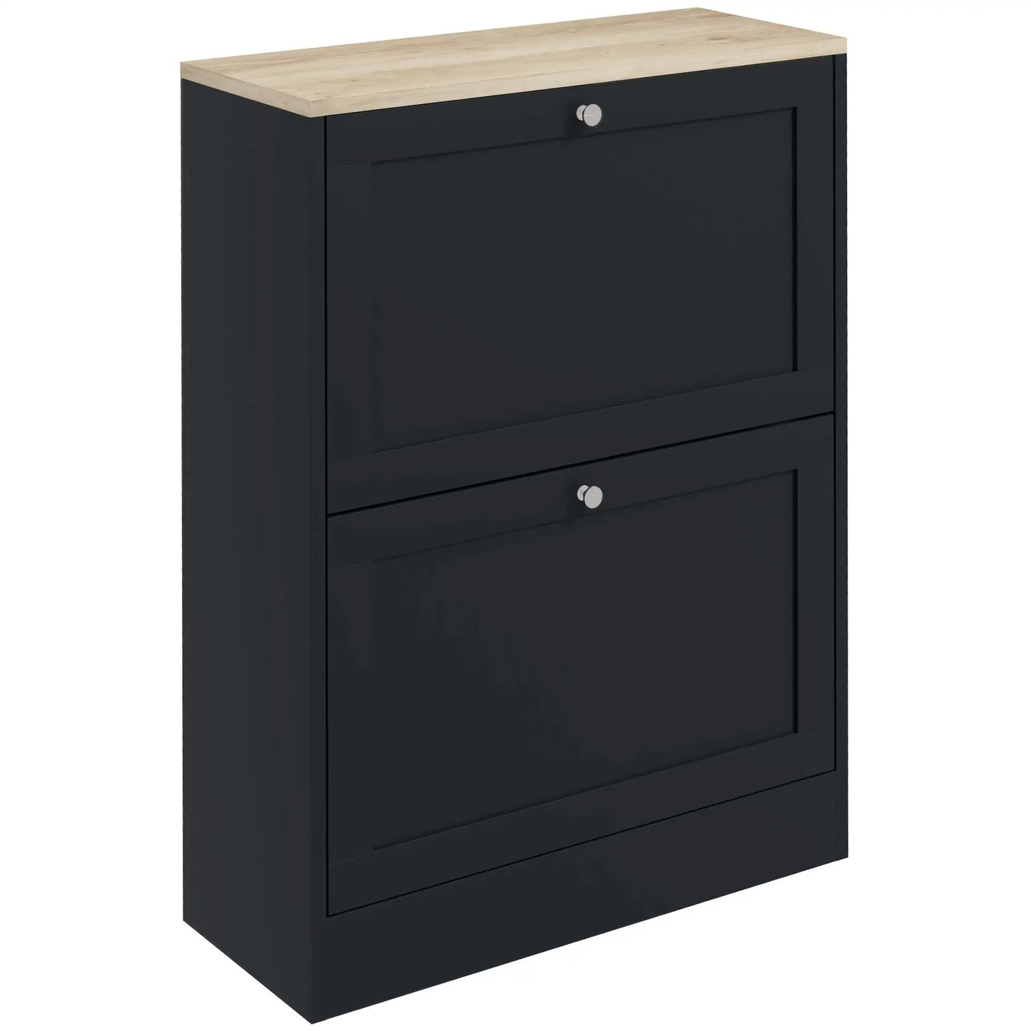 Slim Shoe Storage Cabinet, 2 Flip Drawers, Adjustable Shelves for 12 Pairs, Black