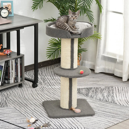 Cat Tree with Scratching Post, Bed, Cushion, Perch, 18" x 18" x 36", Grey Cat Towers Grey at Gallery Canada