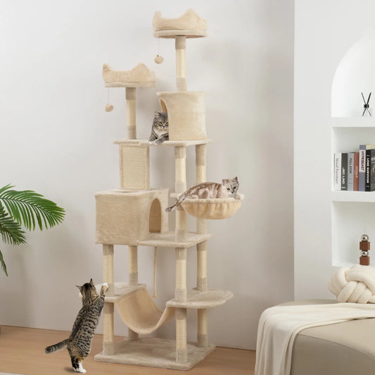 81" Large Cat Tree, Scratching Posts, Condos, Beds, Hammocks, Beige Cat Trees Beige, Cream White at Gallery Canada